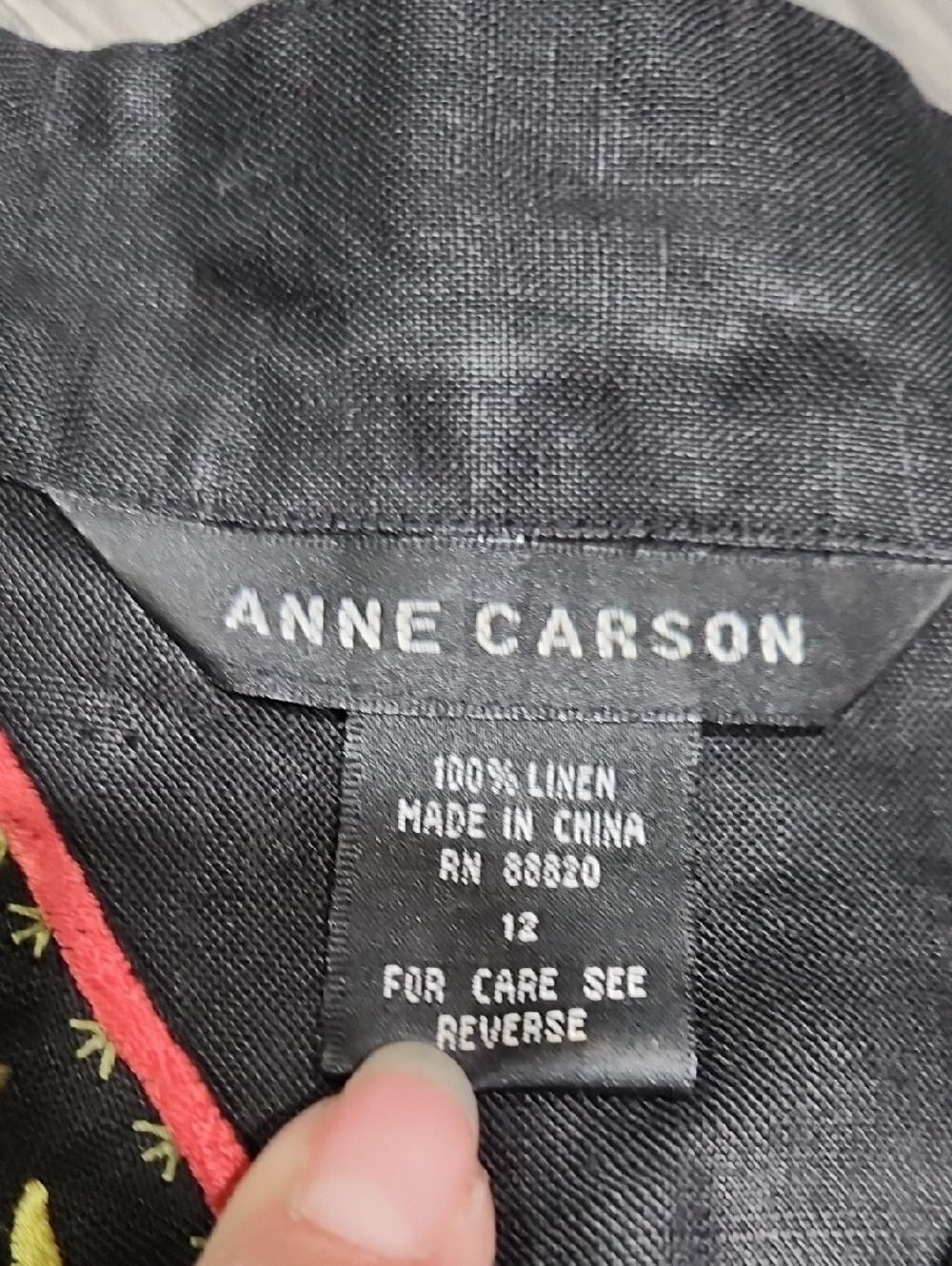 100% Linen Anne Carson Manderin Collar Embroidered Top - Picture 5 of 8
